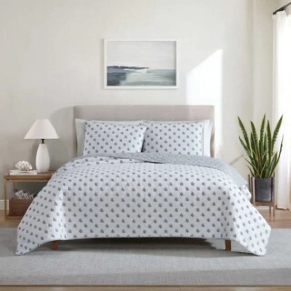 Nautica Coral Beach Blue Twin Quilt Set – 100% Cotton Coastal Bedding w/ Sham